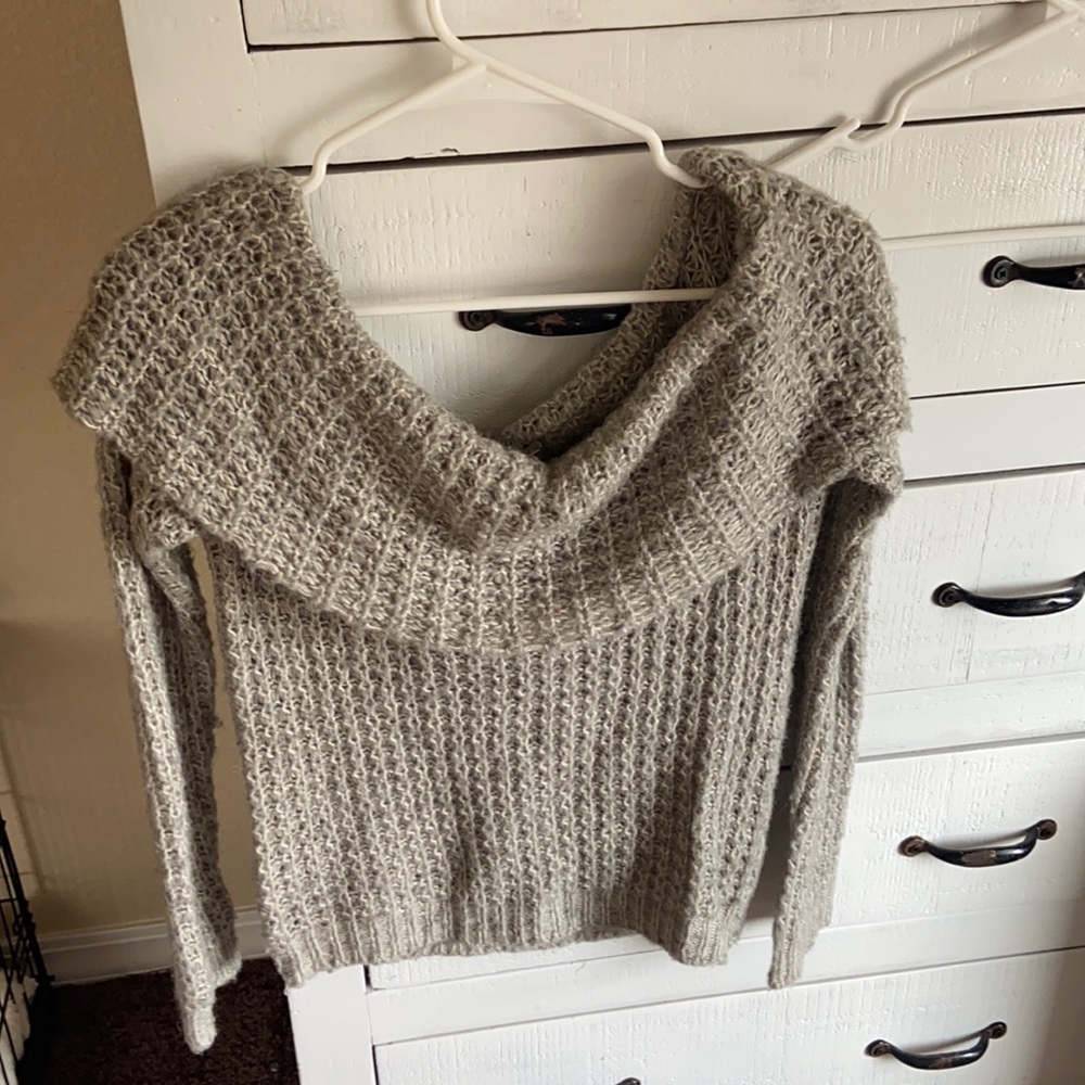 BKE grey off the shoulder sweater